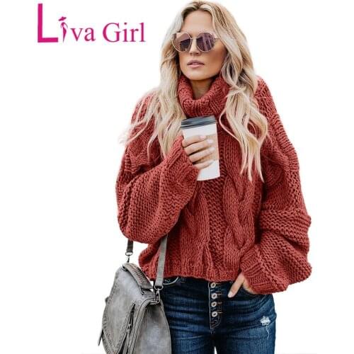 LIVA GIRL Woman Cable Knit Handmade Turtleneck Sweater Female Autumn Winter Warm Casual Tops Pullovers Jersey Invierno Mujeres