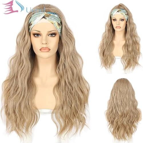 Uenel Headband Wigs for Black Women 26 Inch Wavy Half Wigs with Headbands Attached Wave Headband Wig 150% Density