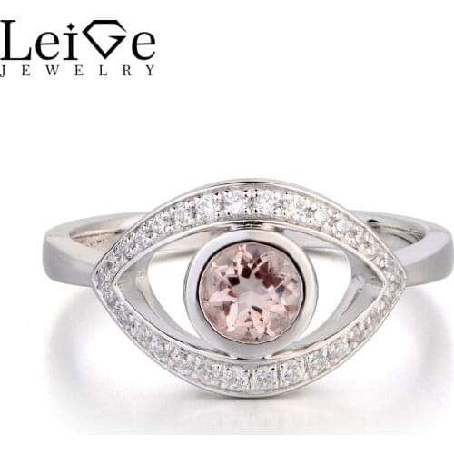 Leige Jewelry Real Natural Pink Morganite Ring Engagement Ring Genuine 925 Sterling Silver Round Cut Gemstone Anniversary Gifts