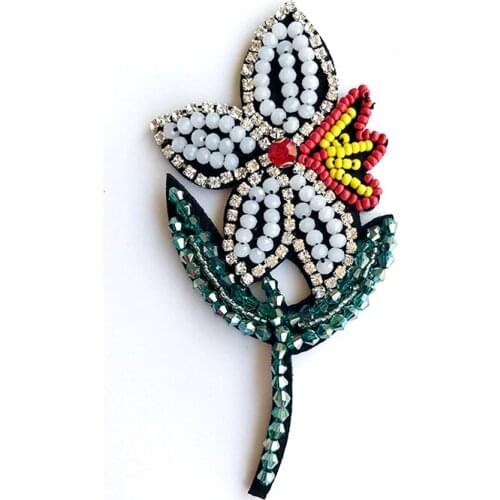 Beaded Crystal Patch for Clothing Sewing on Patch Rhinestone Beading Applique Flower Clothes Patches DIY Apparel Accessories