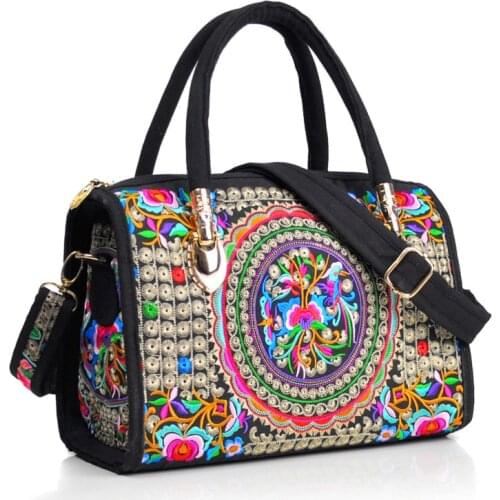 Ethnic style embroidered bag, ladies portable messenger dual purpose drum bag, embroidered shoulder bag, travel handbag SP0237
