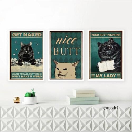Funny Black Cat Butt Napkins Posters Nordic Canvas Painting Hd Print Modern Bathroom Wall Art Pictures for Home Decoration Gift