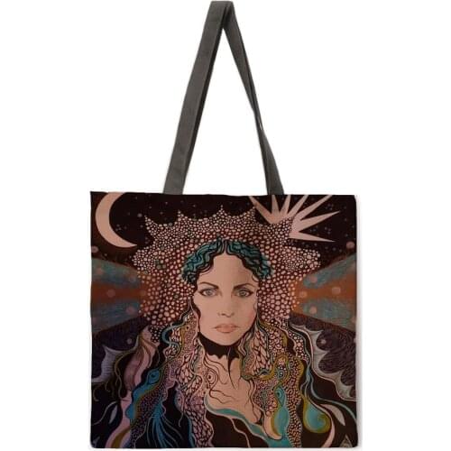 Oil painting forest girl casual tote bag linen bag reusable shopping bag outdoor beach bag casual tote bag