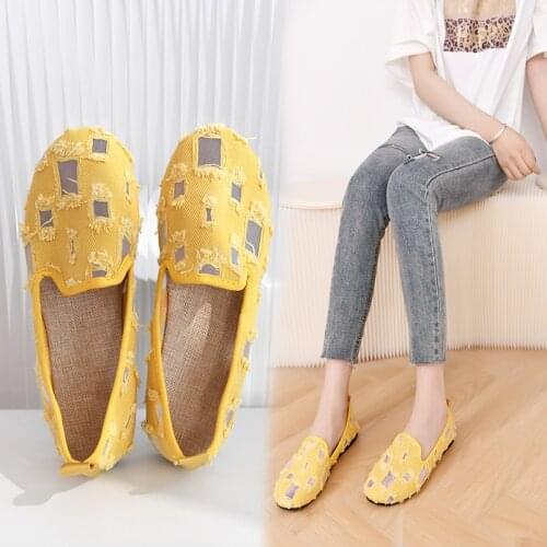 Womens Flat Shoes Fashion Breathable Patch Hollow Boat Shoes