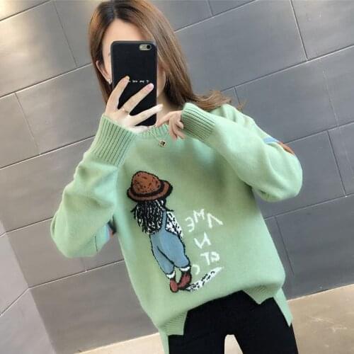 Printed Women Autumn Knitted pullover Fashion Long Sleeve Girl Printed Female Pull Jumper O-Neck Knitting Pullovers Sweaters