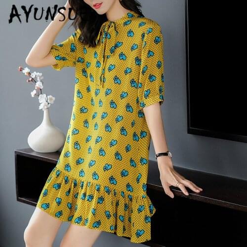 Dress Women Real Silk Dress Korean Print Midi Beach Dress Summer Dress Elegant Vintage Party Dress Vestidos Mujer 19156 YY2743