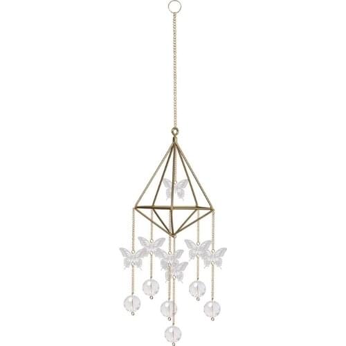 Golden Crystal Pendant Air Frame Sun Flower Butterfly Lighting Hanging Ornament Home Bedroom Office Decoration Gift LX0D
