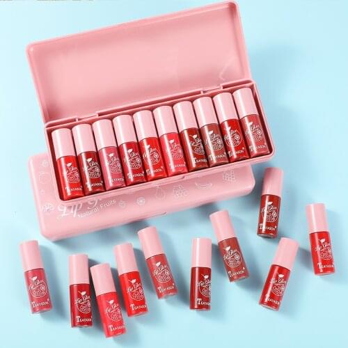 10pcs Mini Lip Glaze Makeup Set Pearly Sexy Lipstick Moisturizer Mirror Glitter Lip Gloss Lasting Korean Makeup Cosmetic TSLM1