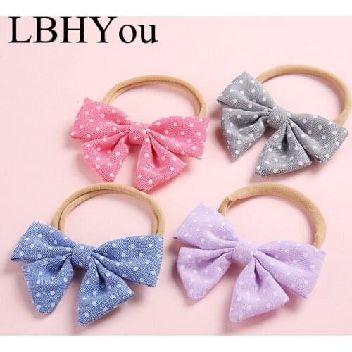 10pcs/lot Fashion Cotton Linen Bows Nylon Headbands,Dot Knotbow Fabric Nylon Head Bands,Baby Girls Knot Bow Hair Accessories