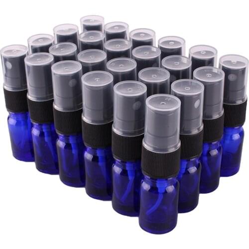 24pcs 5ml Cobalt Blue Glass Spray Bottle w/ Black Fine Mist Sprayer essential oil bottles empty cosmetic containers
