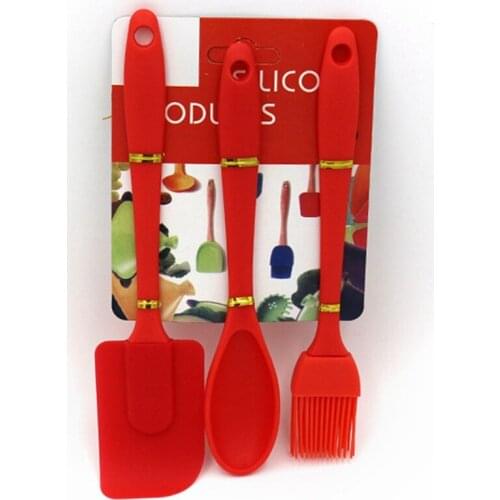 3pcs Silicone Spatula Brush Spoon Baking Tools Red Spatula Brush Spoon for Batter Mixer BBQ Brush Cream Scraper Kitchen Gadgets