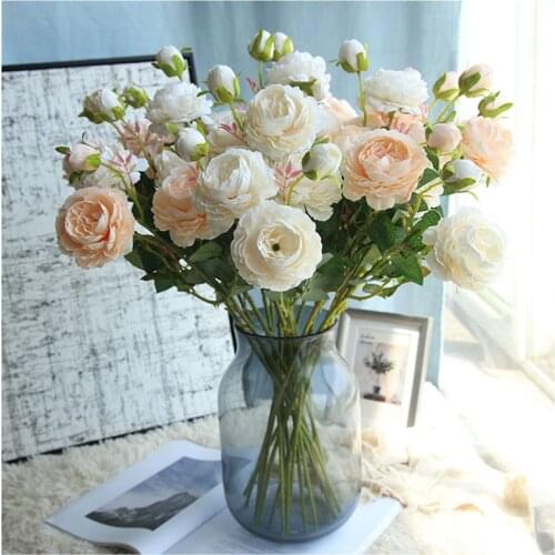 5PCS 61cm 3Heads Artificial Peony Flower Bouquet Home Garden Bedroom Living Room Decoration Fake Flowers Festival Party Supplies