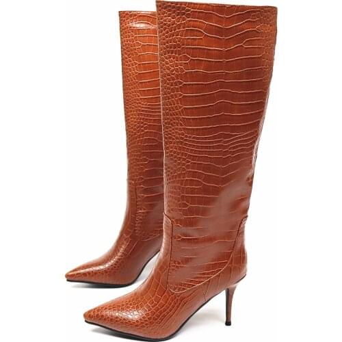 Brand sexy high heels western boots fashion knee high boots women microfiber high heel long boots pointed toe autumn winter boot