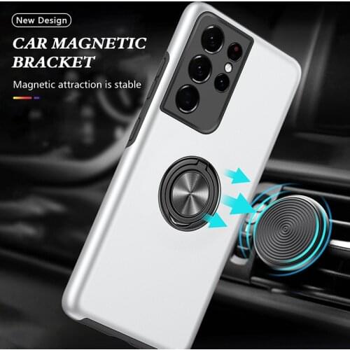For Samsung S21 Ultra Case Luxury Shockproof Armor Cover Samsung Galaxy S21 FE Plus Matte Car Magnetic Ring Stand Phone Cases