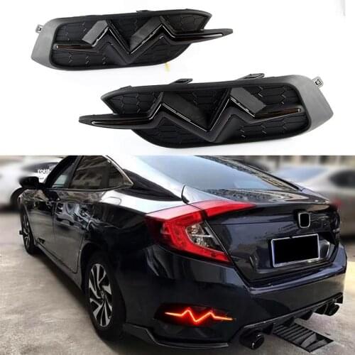 Black LED Rear Bumper Daytime Running Light Tail Lamp For Honda Civic 2016-2018
