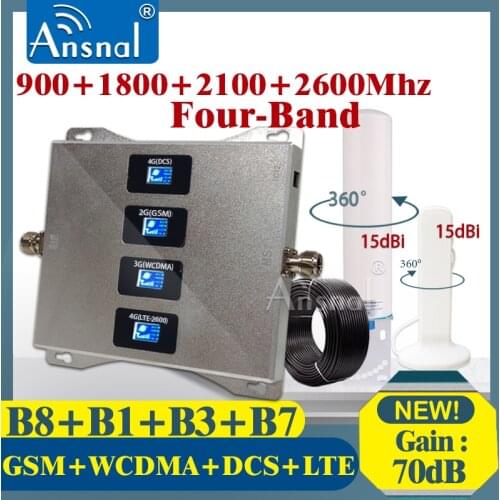 Four-Band 900 1800 2100 2600Mhz CellPhone Repeater GSM 2G 3G 4G Mobile Signal Booster 4G Cellular Amplifier GSM DCS WCDMA LTE