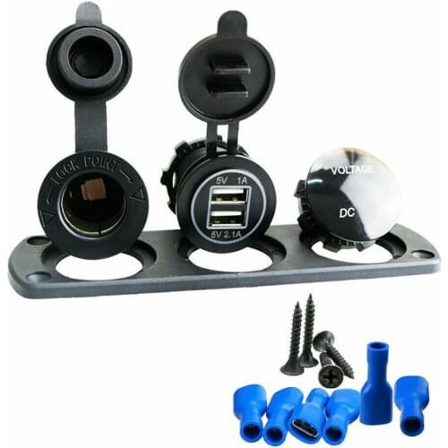 DC 12V-24V Car Cigarette Lighter Socket + Dual USB Charger + Green LED Voltmeter For Boat Car Motorcycle Accessories