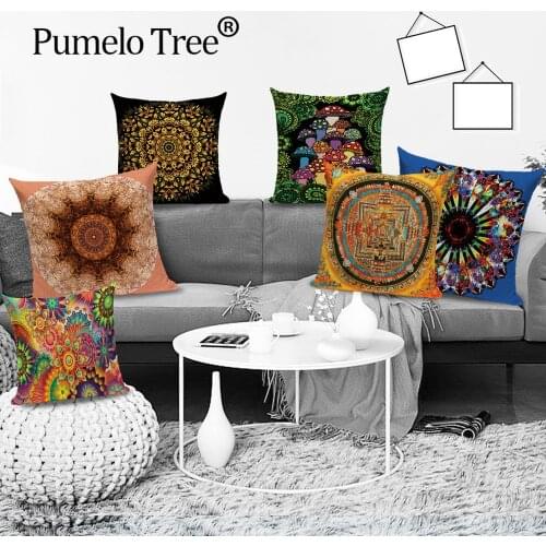 Hippie Mandala Boho Pattern Cushion Case Vintage Circle Geometric Pillows Cover Sofa Wind Chimes Home Decor Throw Pillow Cases