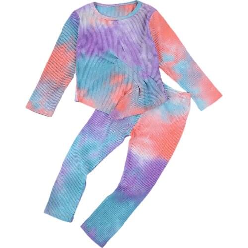 Imcute NEW Autumn baby girl boy soft clothes toddler clothes clothes kids suit kids tie-dye long-sleeved tops + trousers suit