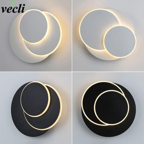 Creative rotating round wall light simple modern living room aisle staircase led wall lamps bedroom bedside Black/white lamp