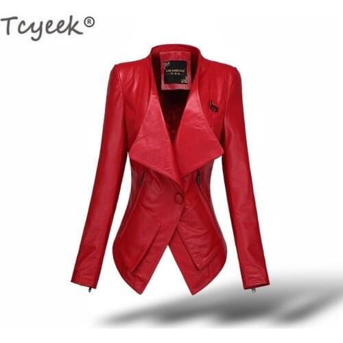 Tcyeek 100% Real Sheepskin Coat Natural Genuine Leather Montone Jacket Women Slim Short Spring Autumn Plus Size Outwear LWL1474