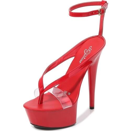 Mclubgirl 15cm High Heels Stiletto Sexy Flip Flops Hate Super Sandals Female Summer Womens Shoes Zapatos Para Mujer LFD