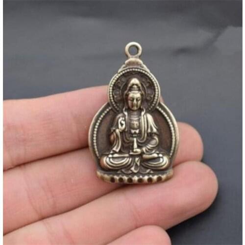Copper Statue Collectable Chinese Brass Carved Kwan-yin Guanyin Bodhisattva Buddha Exquisite Small Pendant Statues