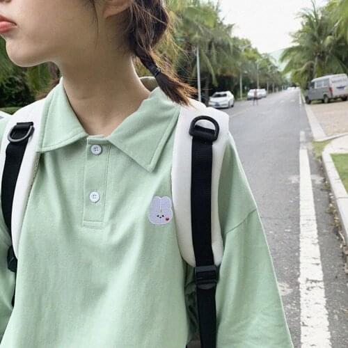 Fashion Cute Green Shirt Streetwear Harajuku Cool Japan Embroidery Casual Gothic Tshirt Funny Punk Loose Polo Shirt Tops Girl