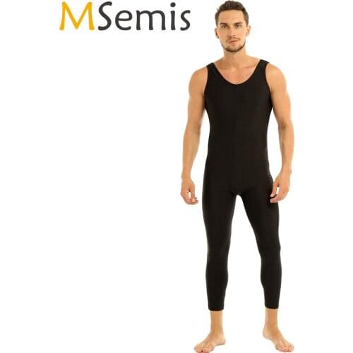 MSemis Mens Adults Bodycon Leotard Dancewear Tight Unitard Skinny Bodysuit Jockstraps Bulge Pouch Costumes Performance Clubwear