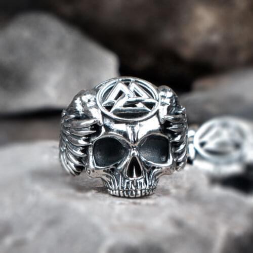 Viking wings Sterling Silver Skull open rings for man Punk Vintage fashion jewelry gift for your boyfriend