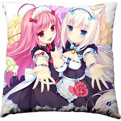 Anime Soft Plush Neko Para Chocola&vanilla Printed Pillow Case for Home Sofa Car Decor Cute Girls Cushion Cover Throw Pillowcase