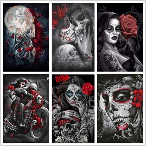 Full Drill Embroidery Horror Skull Diamond Painting 5D Diy Square Rhinestone Cross Stitch Kit Crystal Mosaic Picture Room Decor
