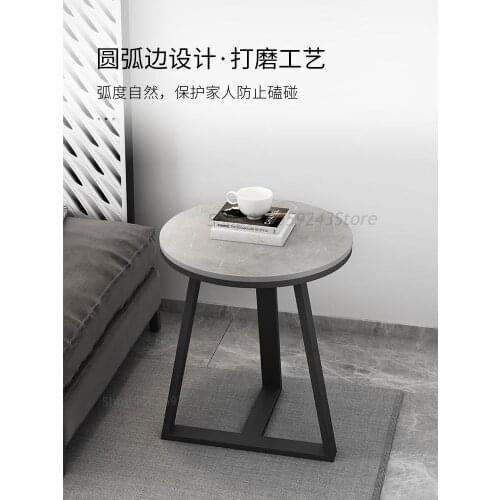 Nordic Simple Rock Board Round Small Coffee Table Light Luxury Modern Side A Few Corners Small Apartment Sofa Tea Table Living R