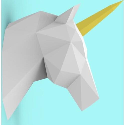 Unicorn Head 3D Paper Model DIY Handmade Unicorn Paper Sculpture Modern Art Wall Decoration Crafts for Living Room Home Decor