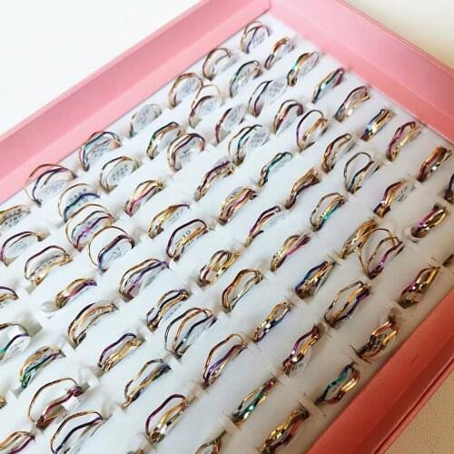 Wholesale 10Set/Lot For 3Pcs Copper Gold Ss Multi Ring Set For Lady Women Fashion Wave Shape New Colorful Party Wedding Jewelry