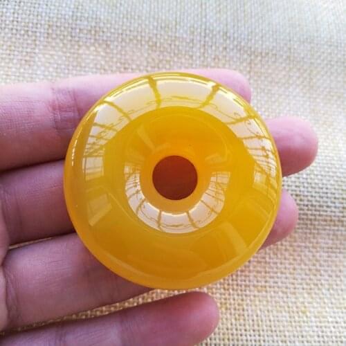 Natural chalcedony yellow jade pendant necklace jade safety button women men jade necklaces pendants jade jewelry