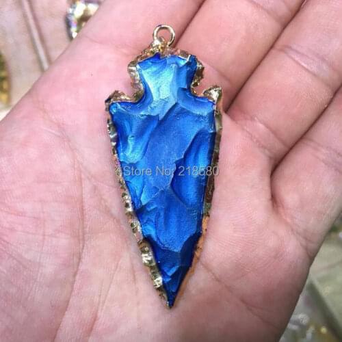Mistic Blue Jaspers Stone Arrowheads Pendant Gold Color Electroplated PENDANT M60423301