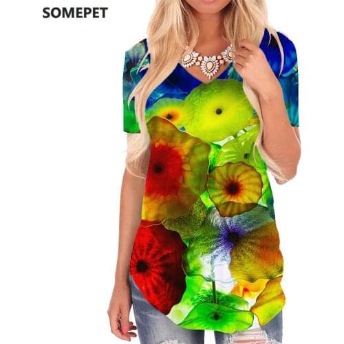 SOMEPET Psychedelic T Shirt Women Colorful T-shirts 3d Pattern V-neck Tshirt Art Funny T shirts Womens Clothing Fashion Cool