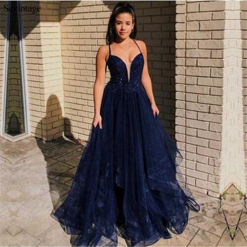 Sevintage Elegant Halter Sleeveless Tulle Evening Dresses Lace Prom Gowns Cris-Cross Back Plus Size Formal Woman Abendkleider