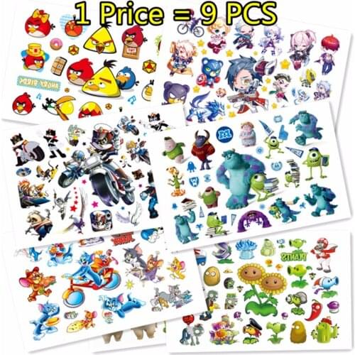 SHNAPIGN 9 pcs/lot Cute Bird cat monster Temporary Body Arts,Flash Tattoo Stickers 17*10cm,Waterproof Children Loves Toy