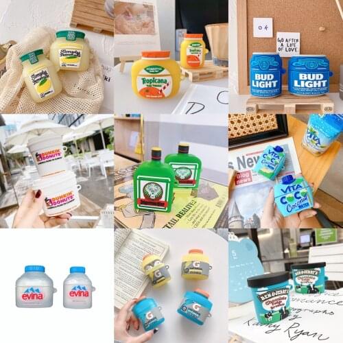 Cute Drink Wine bottle model 3D case For AirPods 2 1 3 pro charging box soft silicone Wireless bluetooth earphone protect cover