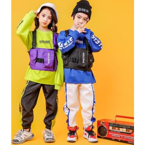 Kids performance Sweatshirt Tops Black Running clothing Hip Hop Pants Clothing for Girls Boys Jazz Dance wear Costume Clothes