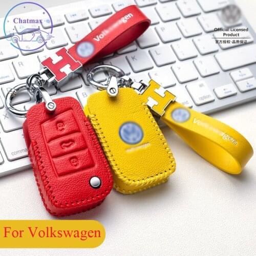 Top Layer Sheepskin Car Key Chain Cover for Volkswagen VW Bora Lavida Plus Tiguan Golf Polo T-Roc Leather Fob Bag Holder