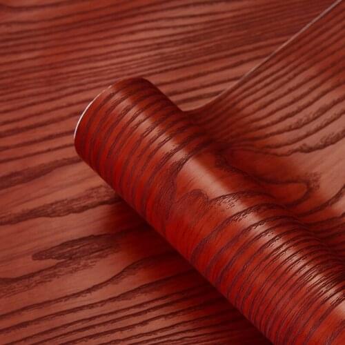 Extra thick wood grain cabinet furniture renovation sticker waterproof self-adhesive kitchen door film door sticker red PVC