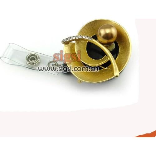 100pcs New design gold pearl Note Retractable ID badge holder reel for gift/party