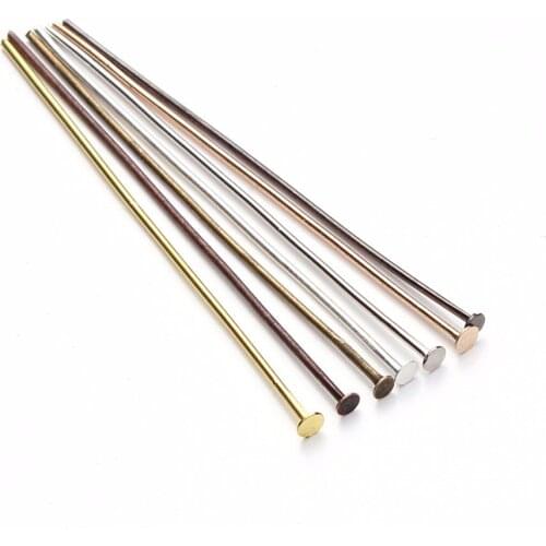 200pcs/bag 40 50mm Flat Head Pins 0.7mm Gold/Rhodium/Copper/Bronze/Silver Plated Head Pins For Diy Jewelry Making Accessories