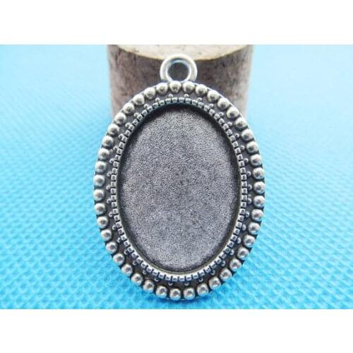 20pcs Antique Silver/Bronze Beads Border Base Setting Tray Bezel Pendant Charm/Finding,fit 18mmx25mm Oval Cabochon/Cameo
