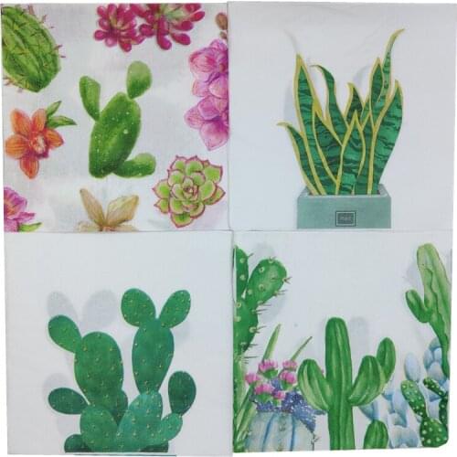 33*33cm 20 Vintages Napkins Handkerchief Plant Cactus Towel Birthday Home Servilletas Decoupage Party Paper Elegant Tissue Decor