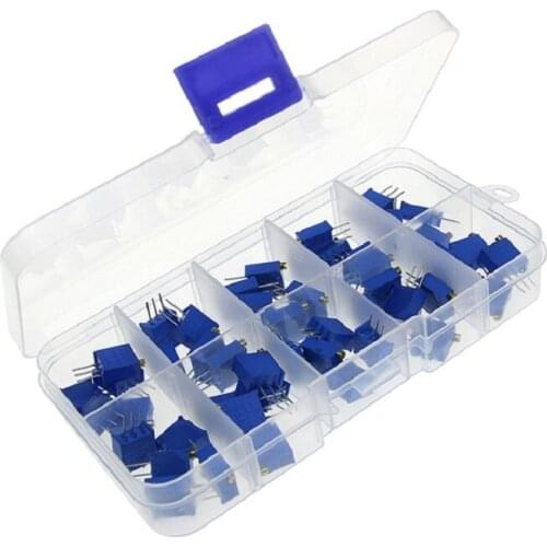 50Pcs 3296W 100 Ω - 100k Potentiometer Adjustable Resistance Package 10Kinds 5 Each