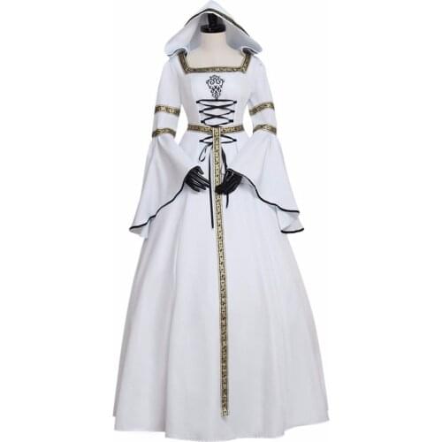 Custom Made Adults White Dress Medieval Wedding Recoco Dress Victorian Style Dress with Hoodie Vampire Dress